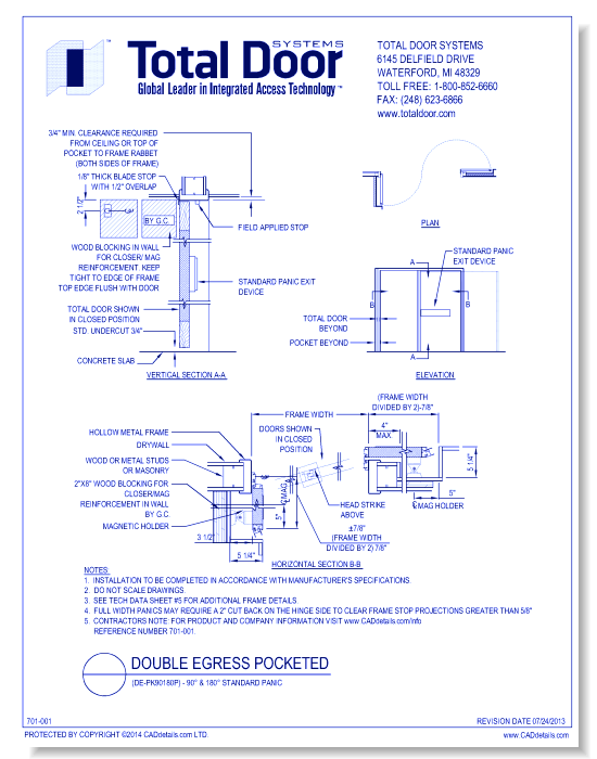 DE-PK90180P - Double Egress Pocketed 90 & 180 Standard Panic