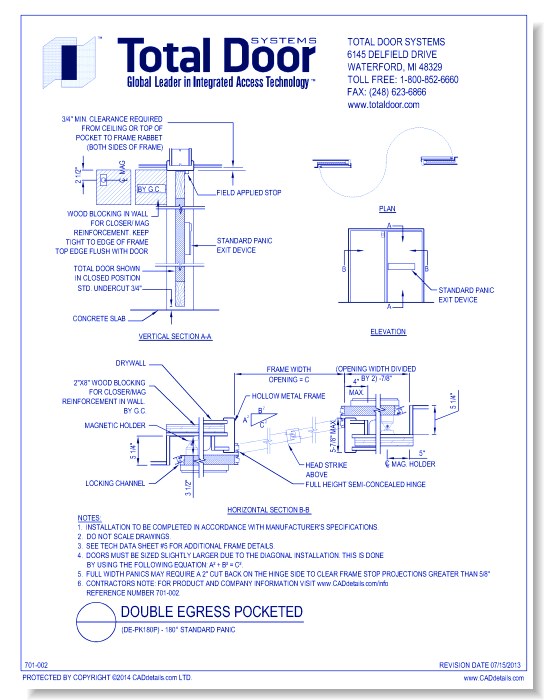 DE-PK180P - Double Egress Pocketed 180 Standard Panic