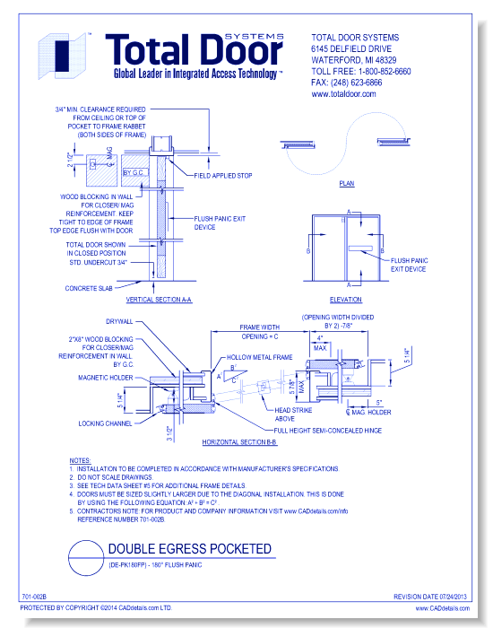 DE-PK180FP - Double Egress  Pocketed 180 Flush Panic