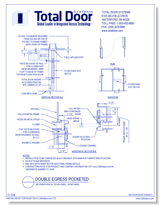 DE-PK90FP-RH - Double Egress Pocketed 90 Flush Panic - Right Hand