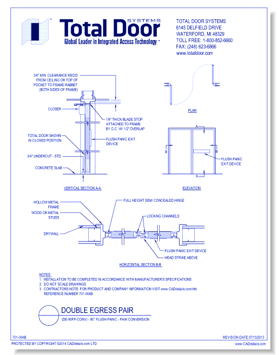 DE-90FP-CONV - Double Egress 90 Flush Panic - Pair Conversion