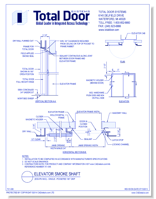 ESS-PK180G - Elevator Smoke Shaft Single - Pocketed 180 Grip