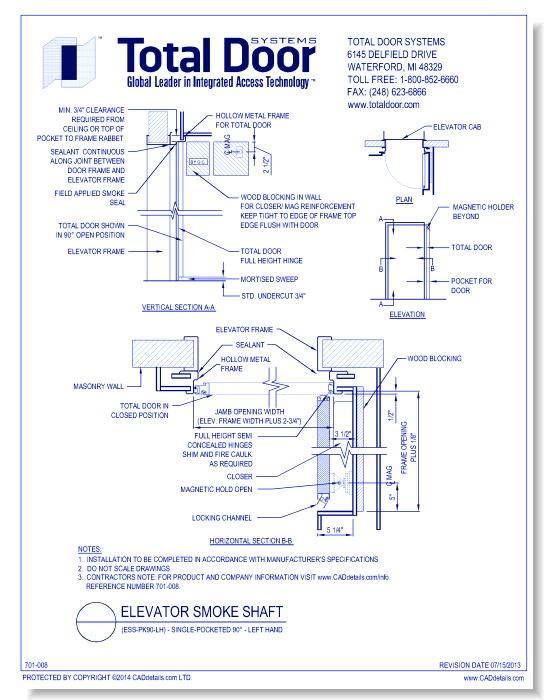 ESS-PK90-LH - Elevator Smoke Shaft Single - Pocketed 90 - Left Hand