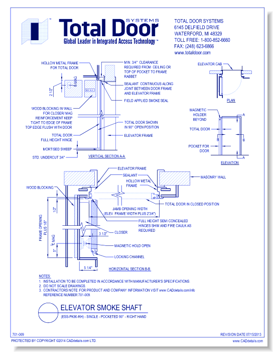 ESS-PK90-RH - Elevator Smoke Shaft Single - Pocketed 90 - Right Hand