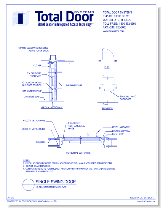 SI-PL - Single Swing - Standard Panic / Lever
