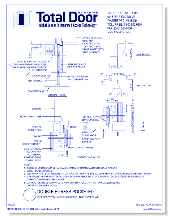DE-PK90P-3Step - Double Egress Pocketed 90 Standard Panic - Triple Step Frame