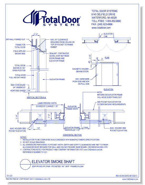 ESP-PK180G-FF - Elevator Smoke Shaft Pair - Pocketed 180 Grip - Frames Flush