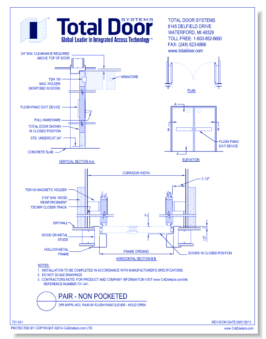 PR-90FPL-HO - Pair – 90 Flush Panic/Lever / Hold Open