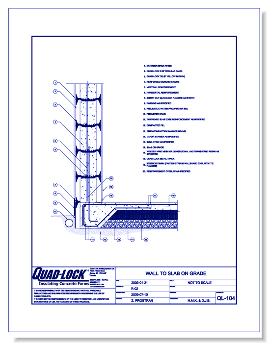 R-22 Regular ICF Walls: QL-104 Wall to Slab on Grade