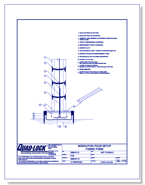 R-22 Regular ICF Walls: QL-115 Monolithic Pour Setup Fabric Form