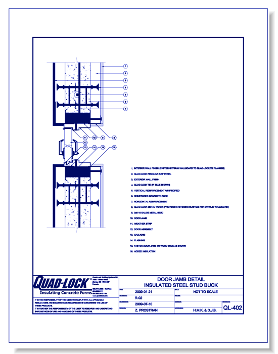 QL-402 Door Jamb Detail Insulated Steel Stud Buck