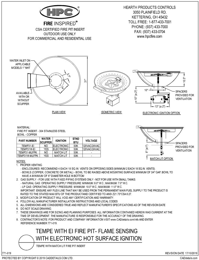 Tempe with El Fire Pit - Flame Sensing with Electronic Hot Surface Ignition