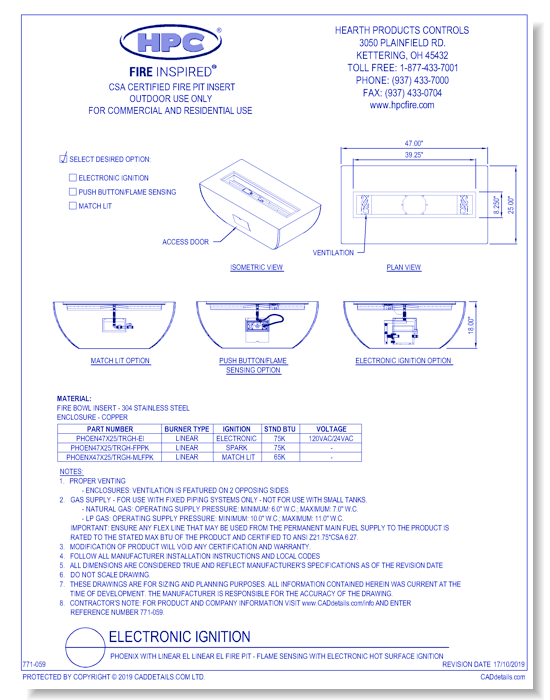 Phoenix with Linear El Fire Pit - Flame Sensing with Electronic Hot Surface Ignition