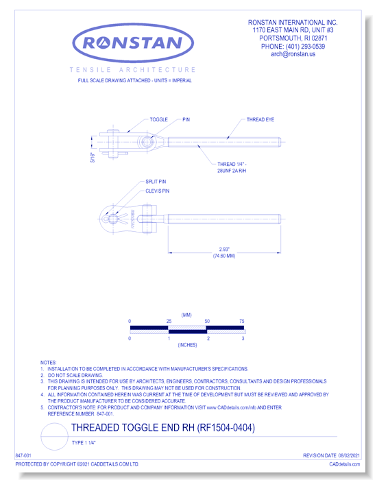 (RF1504-0404) Threaded Toggle End RH: Type 1 1/4 Inch
