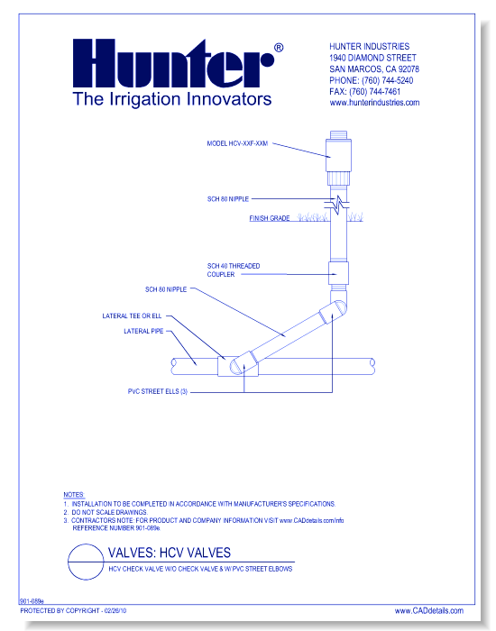 Valves - HCV-XXF-XXM - HCV Check Valve w/o Check Valve & w/ PVC Street Elbows