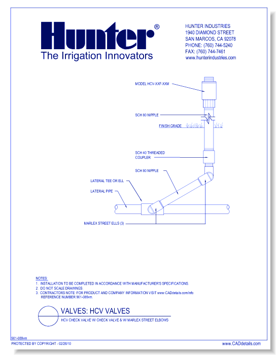 Valves - HCV-XXF-XXM - HCV Check Valve w/ Check Valve & w/ Marlex Street Elbows