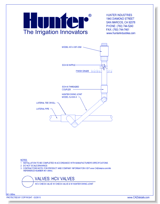 Valves - HCV-XXF-XXM - HCV Check Valve w/ Check Valve & w/ Hunter Swing Joints