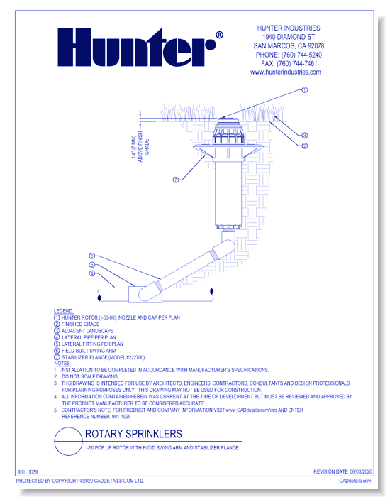 Rotary Sprinklers: I-50 Pop Up Rotor with Rigid Swing Arm and Stabilizer Flange
