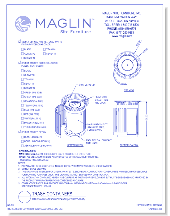 MTR-0200-00020 Trash Container (MLWR200S-32-ST)