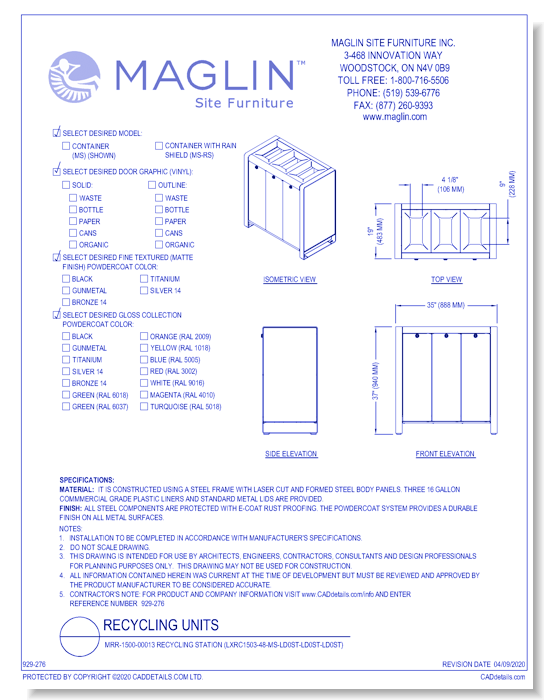 MRR-1500-00013 Recycling Station (LXRC1503-48-MS-LD0ST-LD0ST-LD0ST)