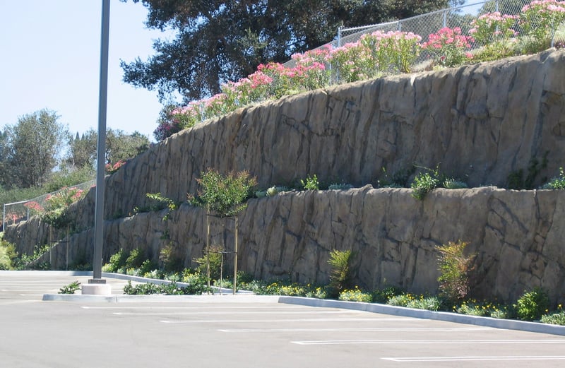 Boulderscape Sculpted Shotcrete Geology Used to Blend In a Multi-Tiered Wall For a Large Community Church   preview 2