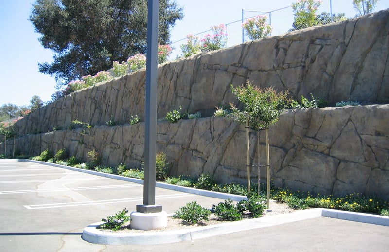 Boulderscape Sculpted Shotcrete Geology Used to Blend In a Multi-Tiered Wall For a Large Community Church   preview 4