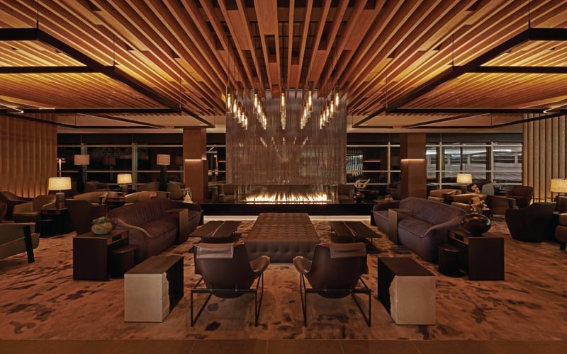 American Airlines Admirals Club DCA Lounge - Four-Sided Gas Fireplace