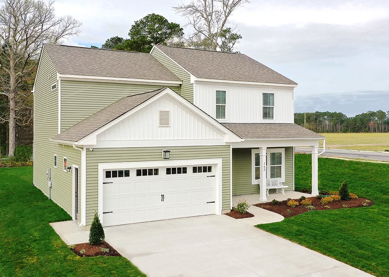 Royal® Residential D4 in Cypress and Royal® Board & Batten in White and Royal® Vinyl Trim in White