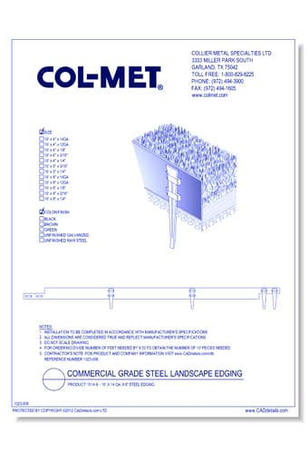Product 1014-6 - 10' x 14 ga. x 6" Steel Edging