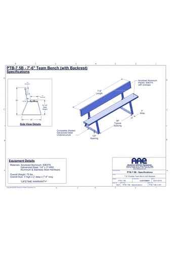Portable Team Bench with Backrest - 7'-6" (PTB-7.5B)