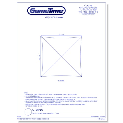 QRI110 - Square Umbrella Shade 12’ x 12’ x 8"