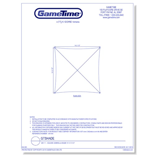 QRI111 - Square Umbrella Shade 14’ x 14’ x 8"