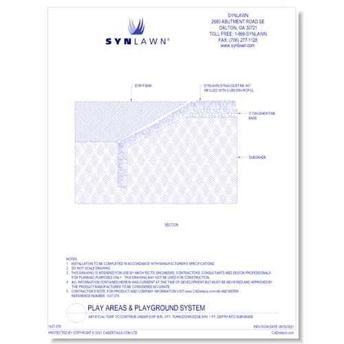 Artificial Turf to Continue Under EWF Min. 3 Ft. Turn Down Edge Min. 1 Ft. Depth into Subgrade