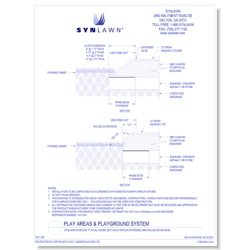 SYNLawn SYNPour: Typical Cross Section SYNPour Extended and Rolled Down Edge 