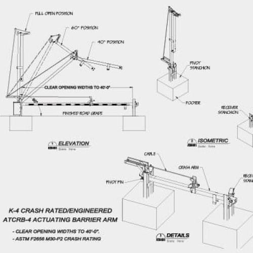 (K4) ATCRB-4 Crash Rated Articulating Barrier Arm & Hydraulic Operator System ASTM F2656 M30-P2/K4
