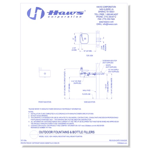 Model 1025G: ADA Vandal-Resistant Wall Mount Drinking Fountain - **This product is discontinued please use Model 1109.14 as a replacement.**
