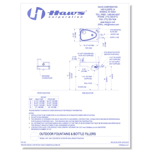 Model 1047: ADA Vandal-Resistant Concrete Wall Mount Drinking Fountain - **This product has been discontinued use model 1109.14.**