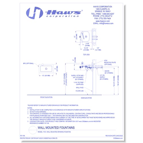 Model 1105: Wall Mount Vandal-Resistant Drinking Fountain