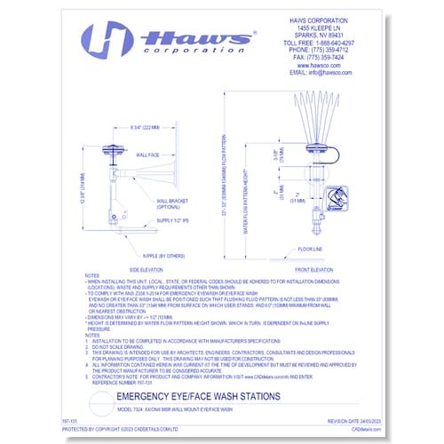 Model 7324: AXION® MSR Wall Mount Eye/Face Wash