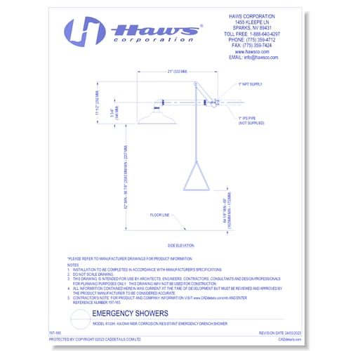 Model 8133H: AXION® MSR Corrosion Resistant Emergency Drench Shower