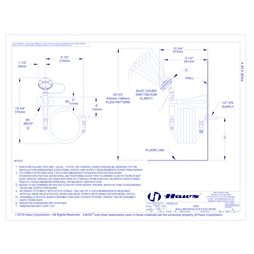 Model 8905: AXION® MSR Wall Mount Eye/Face Wash