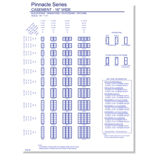Pinnacle Primed Casement: Elevations