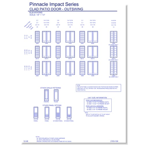Pinnacle Impact Outswing Patio Door: Elevations