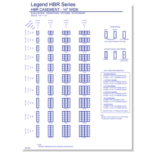 Legend HBR Casement: Elevations