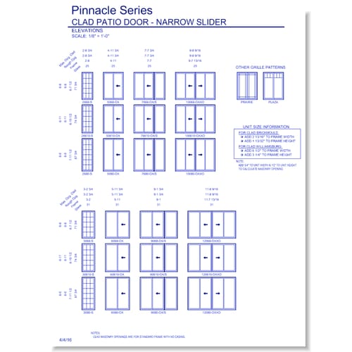 Pinnacle Clad Sliding Patio Door: Elevations