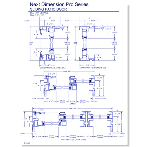 Next Dimension Pro Sliding Patio Door: Section Details