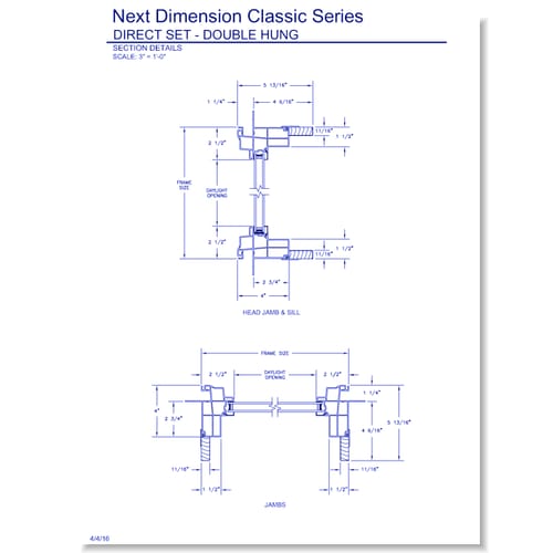Next Dimension Classic Double Hung Fixed: Section Details