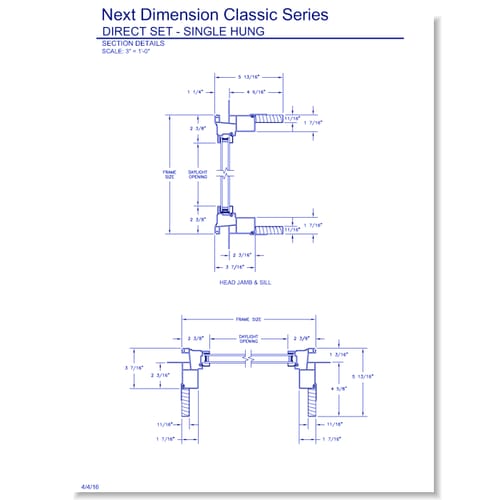 Next Dimension Classic Single Hung Direct Set: Section Details