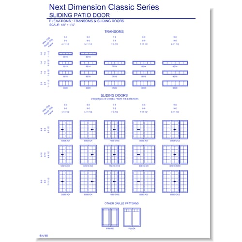 Next Dimension Classic Sliding Patio Door: Elevations