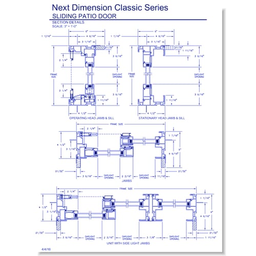 Next Dimension Classic Sliding Patio Door: Section Details
